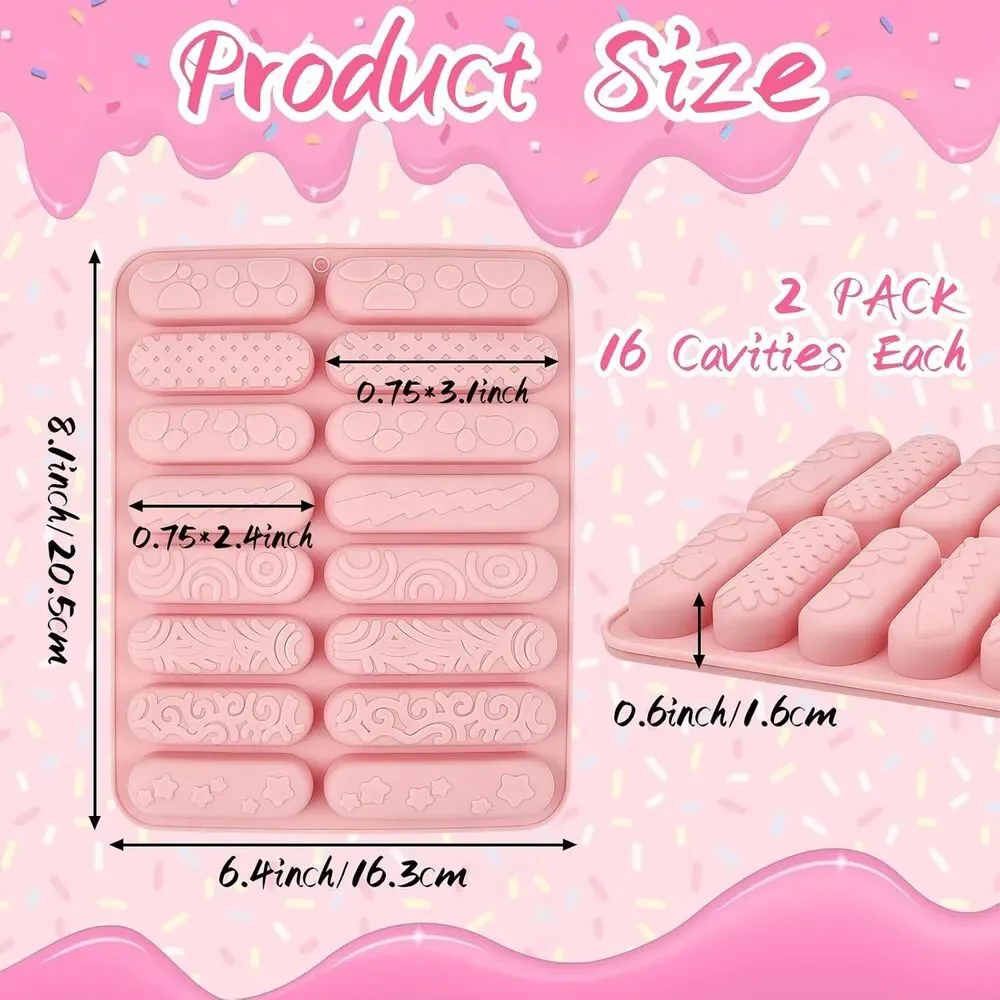 2 Pack Silicone Chocolate Bar Molds 16 Cavity Candy Soap Resin Baking Mold Set